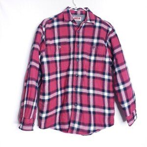 Wrangler Red Plaid Flannel Button Down Shacket Shirt Jacket Men's Size Small